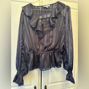 SAM EDELMAN WOMEN’S VERMONT RUFFLED COLLAR PEPLUM BLOUSE In Black Sz M